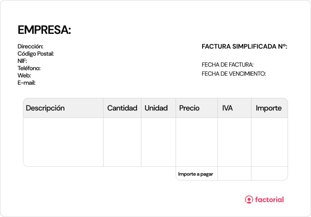 Modelo de factura simplificada